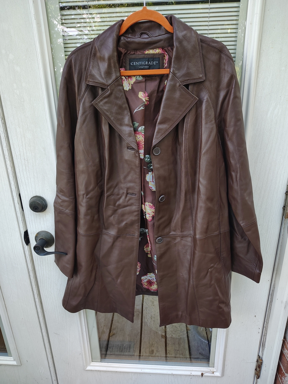 Centigrade Women's Brown Leather Button-Front Coat